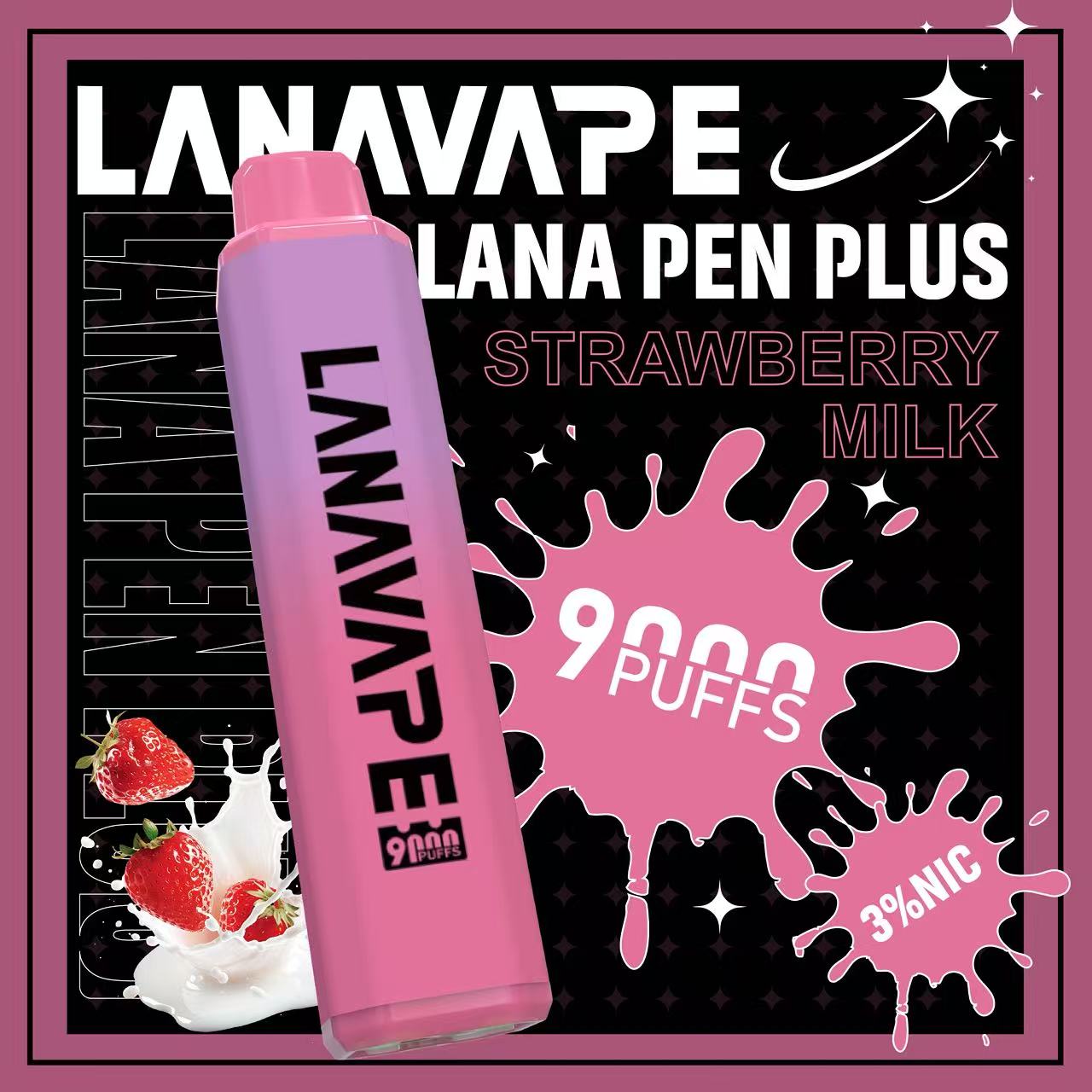 LANA Pen Plus 9000口發光一次性拋棄式電子煙草莓牛奶口味開箱，小七電子煙現貨供應，還原濃郁絲滑奶香與鮮酸果蜜搭配Mesh網芯與650mAh充電，拒絕死甜大口數潮流口糧指南